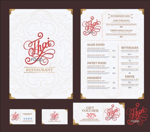 Restaurant menu with cards vector design 01