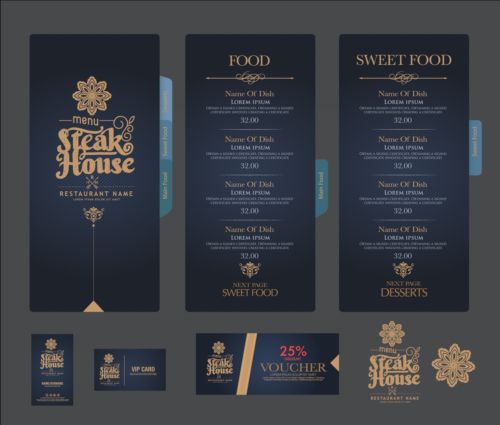 Restaurant menu with cards vector design 02
