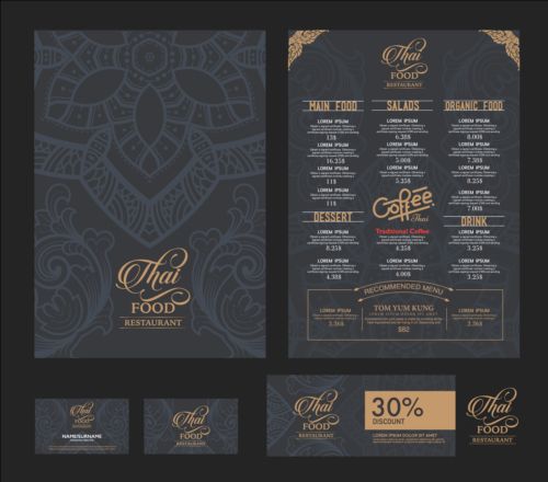 Restaurant menu with cards vector design 03