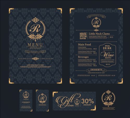 Restaurant menu with cards vector design 04