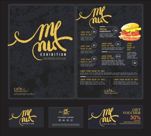 Restaurant menu with cards vector design 05