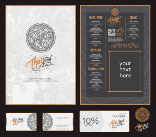 Restaurant menu with cards vector design 06