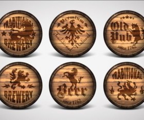 Retro wooden beer badge vectors 01
