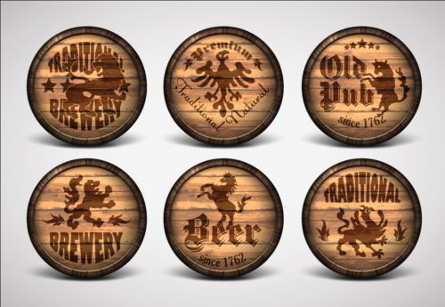 Retro wooden beer badge vectors 01