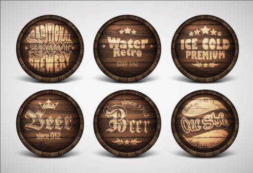 Retro wooden beer badge vectors 02
