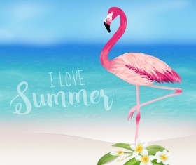 Sea and plumeria with flamingo background vector 01