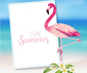 Sea and plumeria with flamingo background vector 02