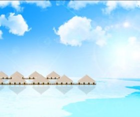 Sea with sky landscape vector 07
