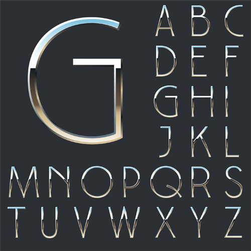 Shining silver alphabet vector