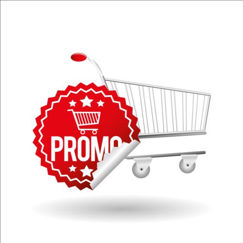 Shopping cart with promo design vector 05