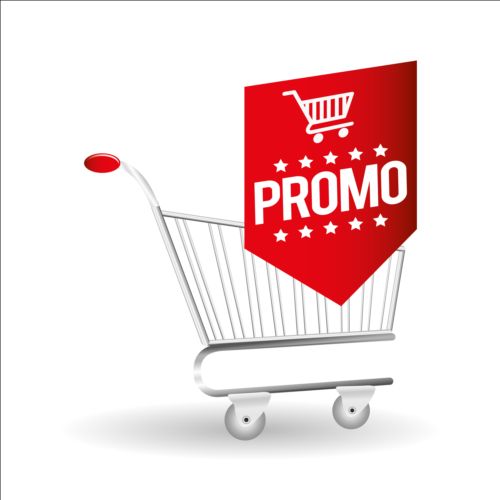 Shopping cart with promo design vector 10