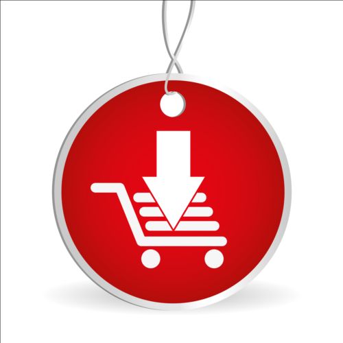 Shopping cart with red tag vector