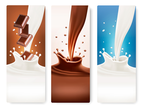 Splash milk and chocolate vector banner 01