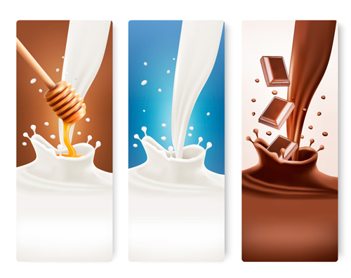 Splash milk and chocolate vector banner 02
