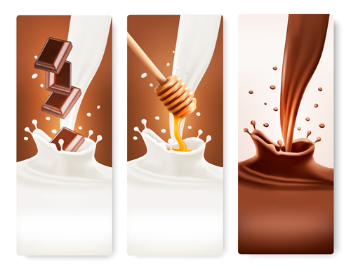 Splash milk and chocolate vector banner 03