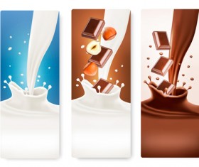 Splash milk and chocolate vector banner 04