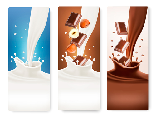 Splash milk and chocolate vector banner 04