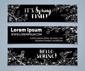 Spring flower with black banners vector 01