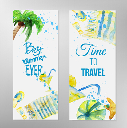 Summer travel banner with watercolor vector