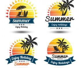 Sun with summer holiday labels vector 01