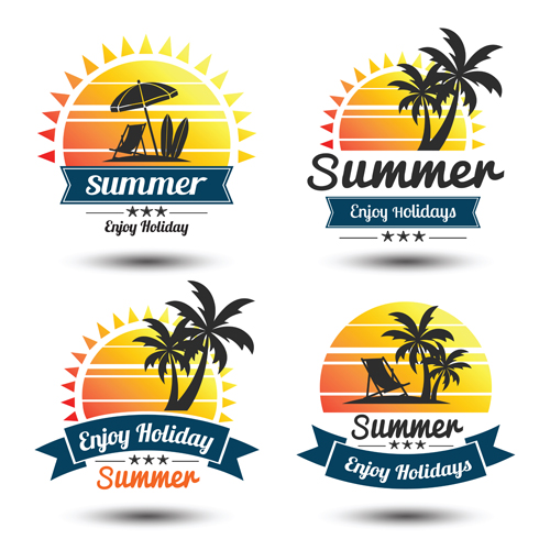 Sun with summer holiday labels vector 01