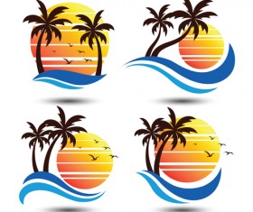 Sun with summer holiday labels vector 02
