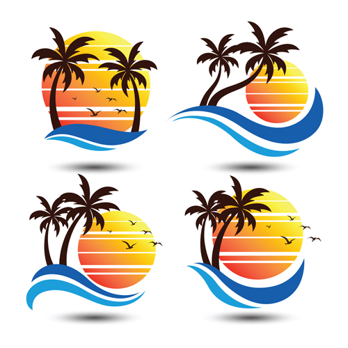 Sun with summer holiday labels vector 02
