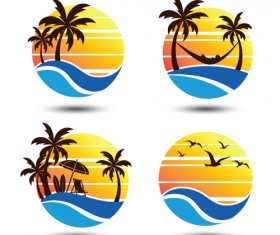 Sun with summer holiday labels vector 03