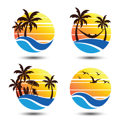 Sun with summer holiday labels vector 03