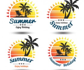 Sun with summer holiday labels vector 04