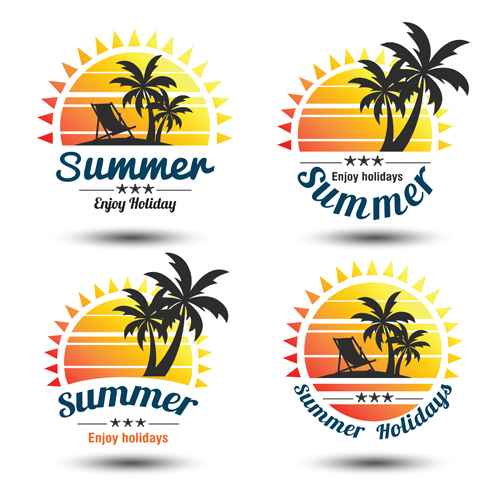 Sun with summer holiday labels vector 04