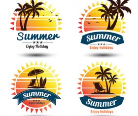 Sun with summer holiday labels vector 05