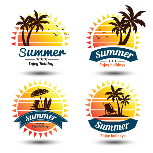Sun with summer holiday labels vector 05