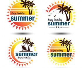 Sun with summer holiday labels vector 06