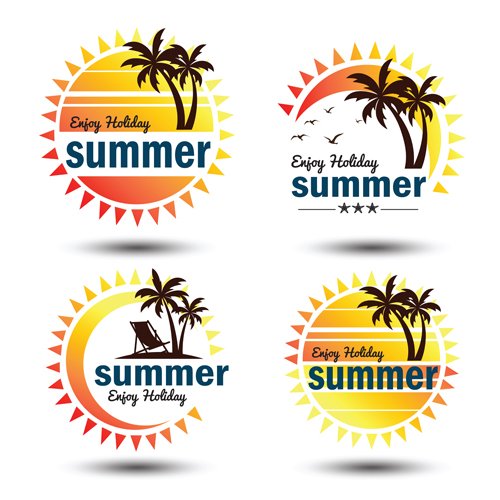 Sun with summer holiday labels vector 06