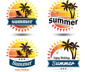 Sun with summer holiday labels vector 07