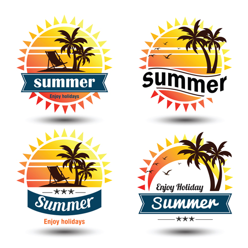 Sun with summer holiday labels vector 07