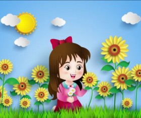 Sunflower and girl vector