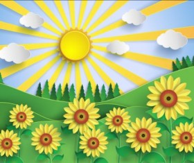 Sunflower and sun with forest vector