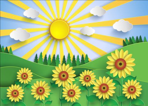 Sunflower and sun with forest vector