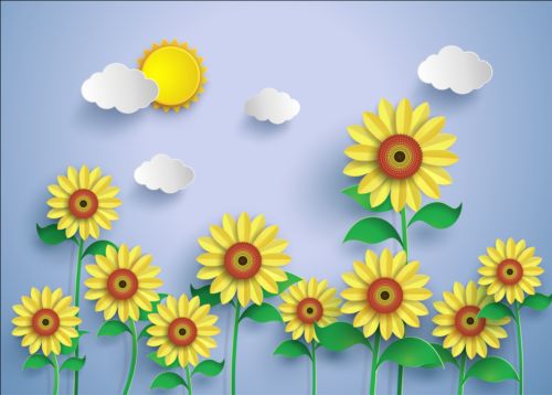 Sunflower and white cloud vector