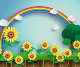 Sunflower with rainbow vector