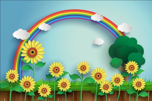 Sunflower with rainbow vector free download