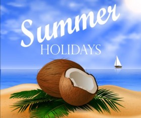 Sunner holiday with beach sea vector design 02