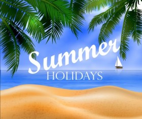 Sunner holiday with beach sea vector design 03