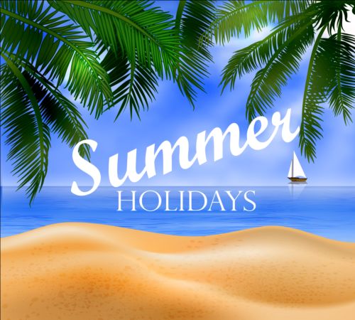Sunner holiday with beach sea vector design 03 free download