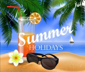 Sunner holiday with beach sea vector design 04