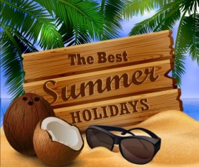 Sunner holiday with beach sea vector design 06