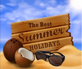 Sunner holiday with beach sea vector design 07