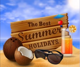 Sunner holiday with beach sea vector design 08